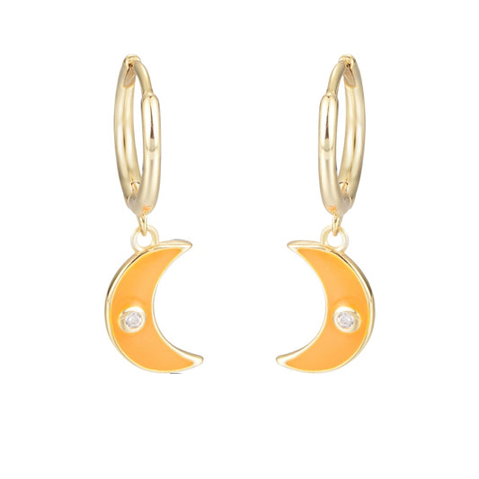 S925 Sterling Silver Colored Epoxy Moon Earrings And Earrings Oil Drop