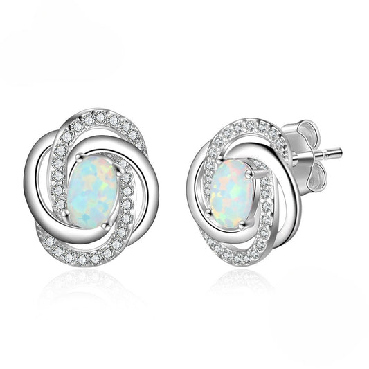 Planderful Jewelry Opal Spiral Stud Earrings Sterling Silver