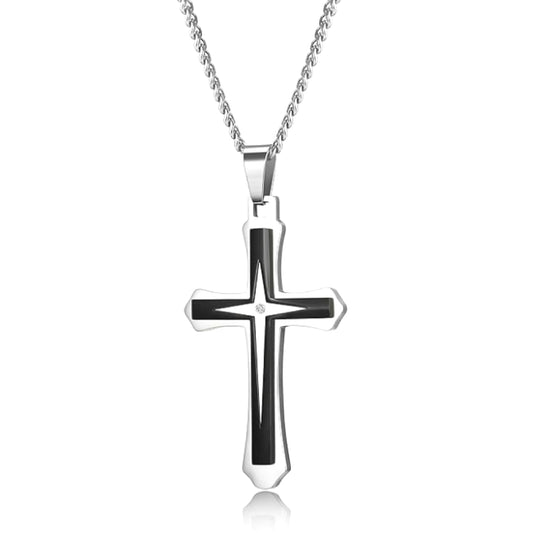Planderful Titanium Steel Cross Necklace For Men Non Fading Hip Hop Pendant Chain