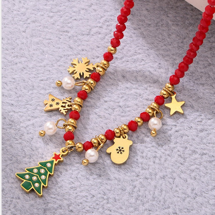 Planderful Enamel Christmas Tree Zircon Necklace For Women