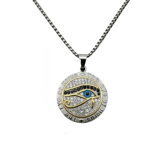Planderful Hip Hop Jewelry Eye Of Horus Rhinestone Pendant Necklace Titanium Steel Gold Plated For Men