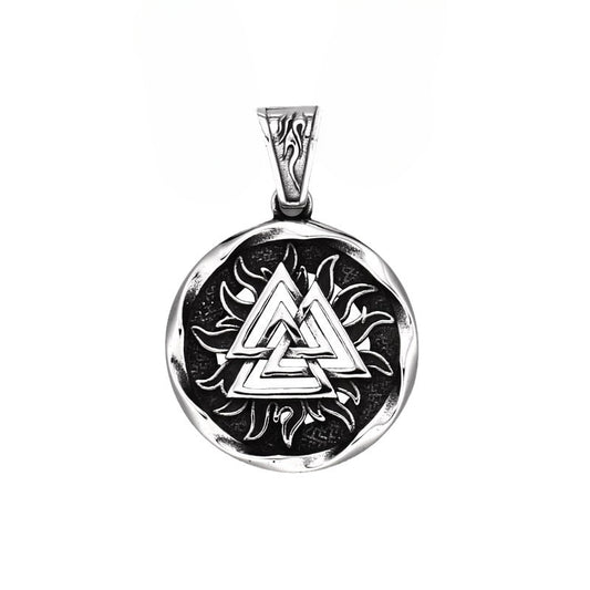 Nordic Viking Odin Triangular Titan Steel Pendant - Retro Stainless Steel Flame Pendant for Men