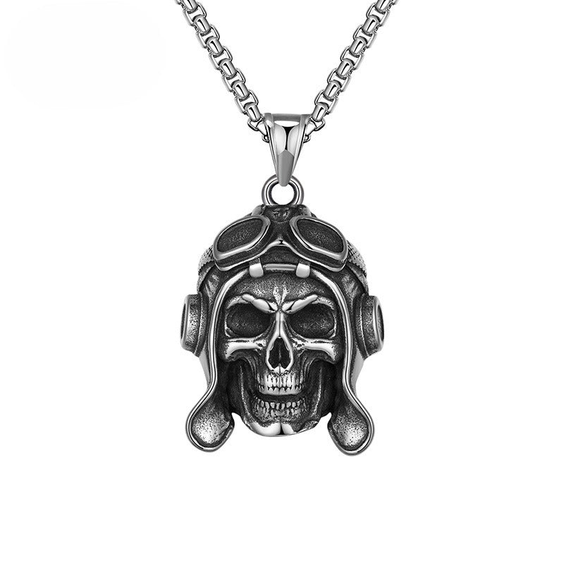Steel Necklace – Vintage Skull Pilot Men's Necklace