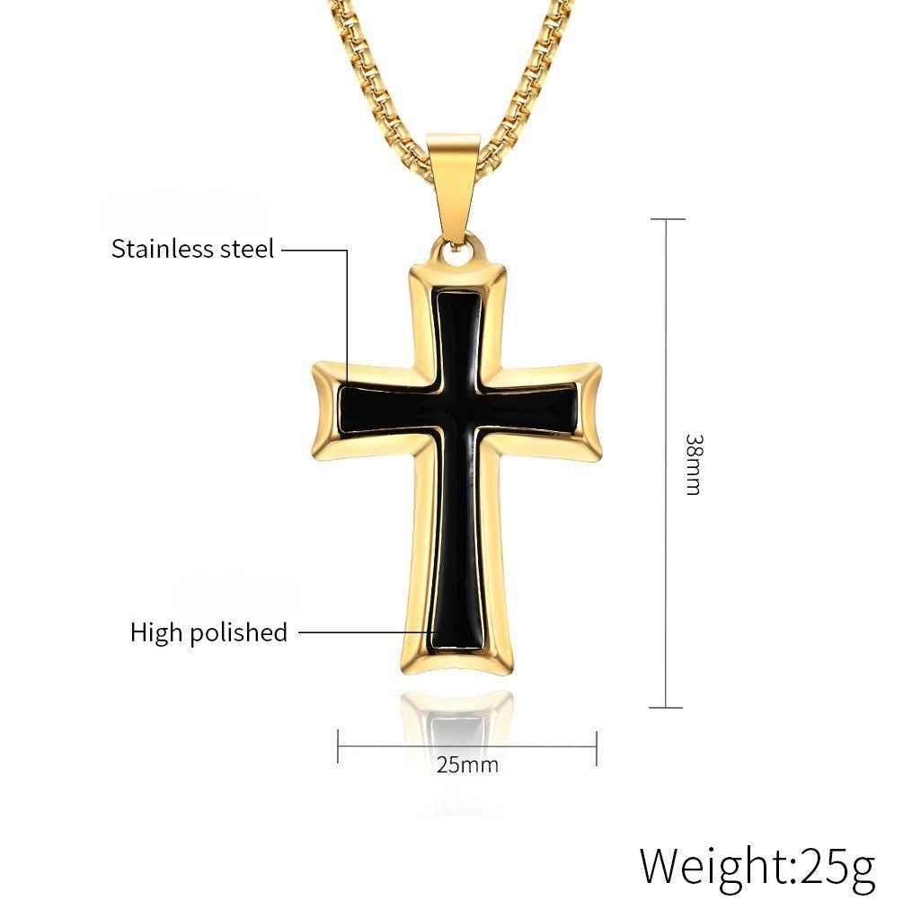 Planderful Mens Titanium Steel Cross Pendant Necklace Masculine For Him Versatile Everyday Wear Gift