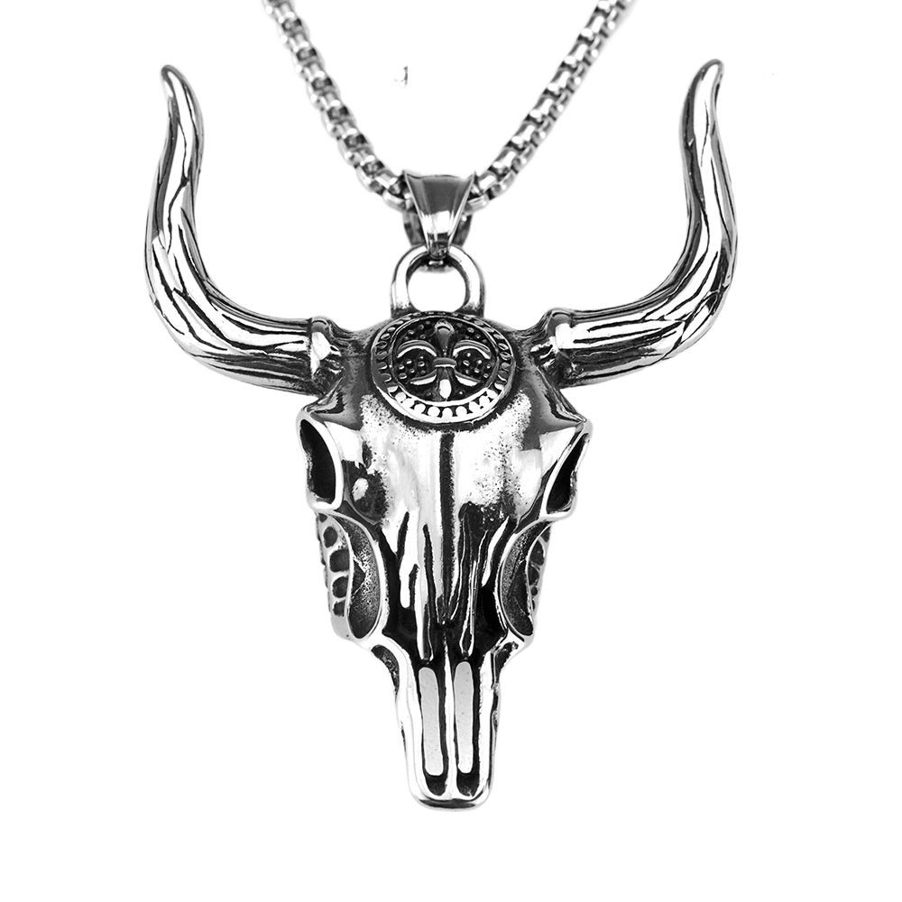 Retro Stainless Steel Men's Pendant Bull Head Necklace