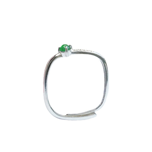 Royal Green Jade Geometric Square Sterling Silver Ring