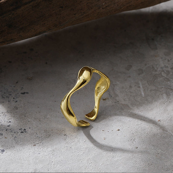 Irregular Wave Polished Opening Sterling Silver Ring