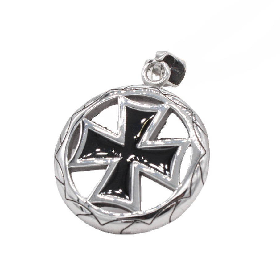 Black Teutonic Cross Circle Titanium Steel Pendant for Men