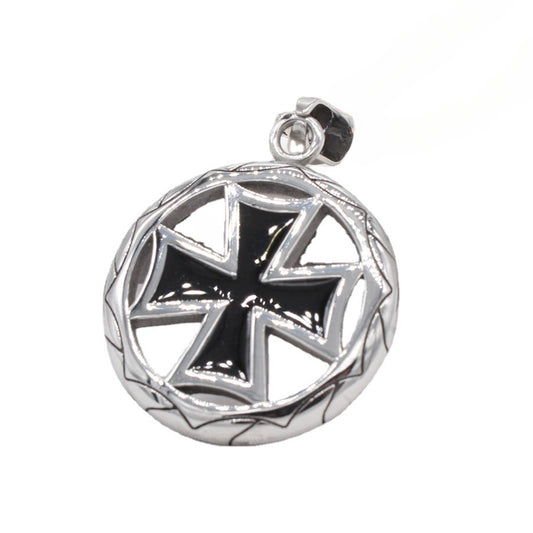 Black Teutonic Cross Circle Titanium Steel Pendant for Men