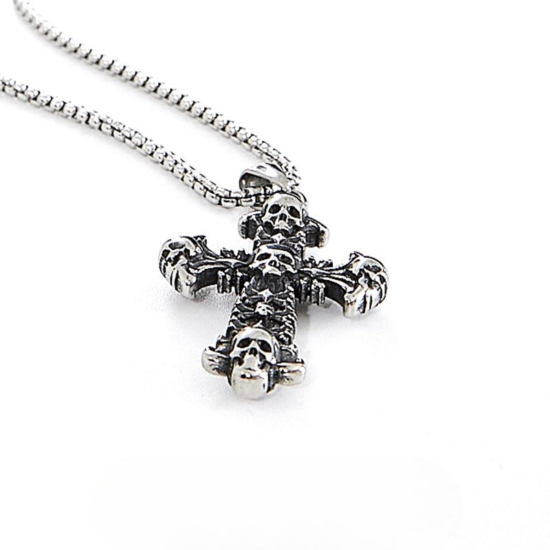 Titanium Steel Necklace – Statement Unisex Skull Cross Snake Bone Chain For Men And Women