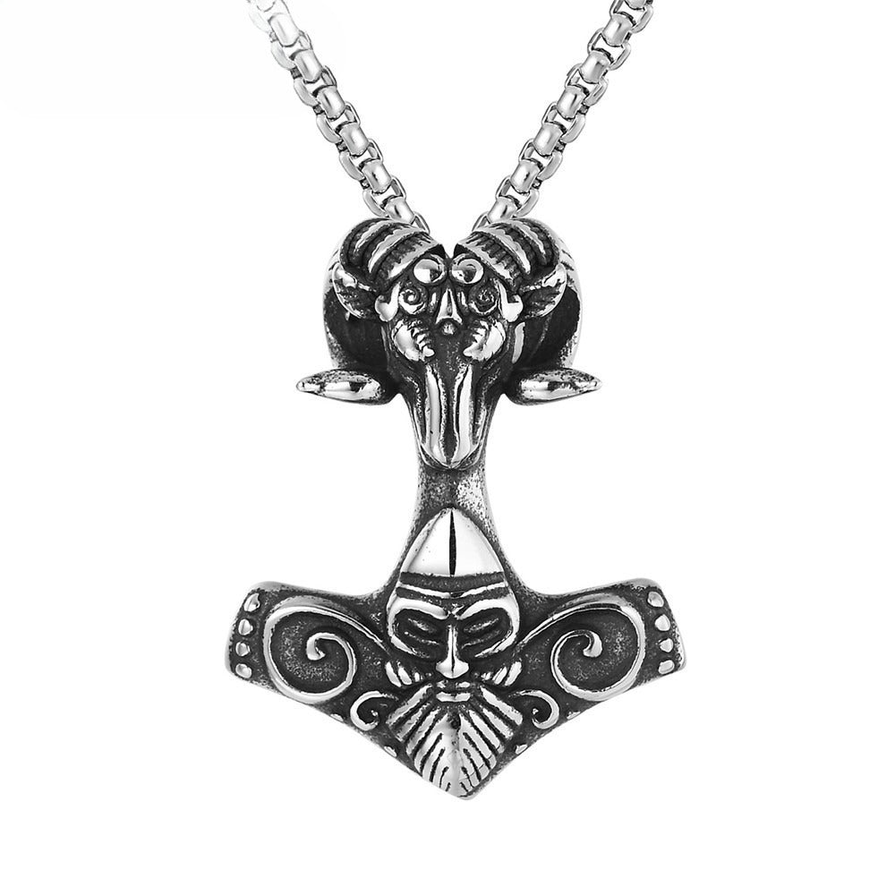 Viking Ram Skull Titanium Steel Pendant Necklace