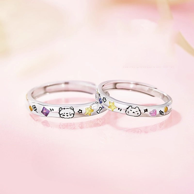 Planderful Sterling Cat Dog Ring Open Adjustable PetLovers