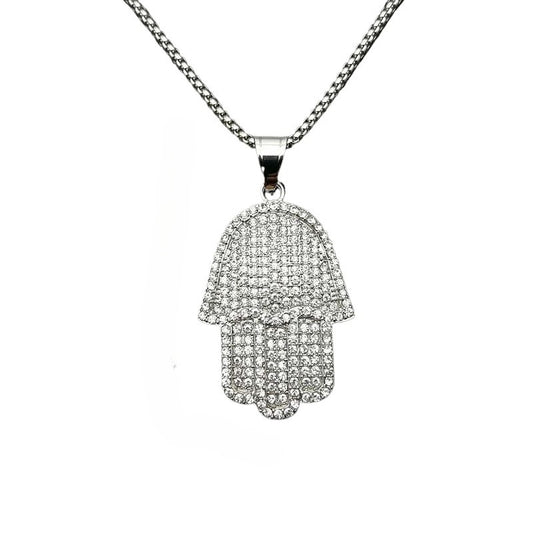 Planderful Hip Hop Jewelry Unisex Titanium Steel Gold Plated Zircon Fatima Hand Pendant Necklace