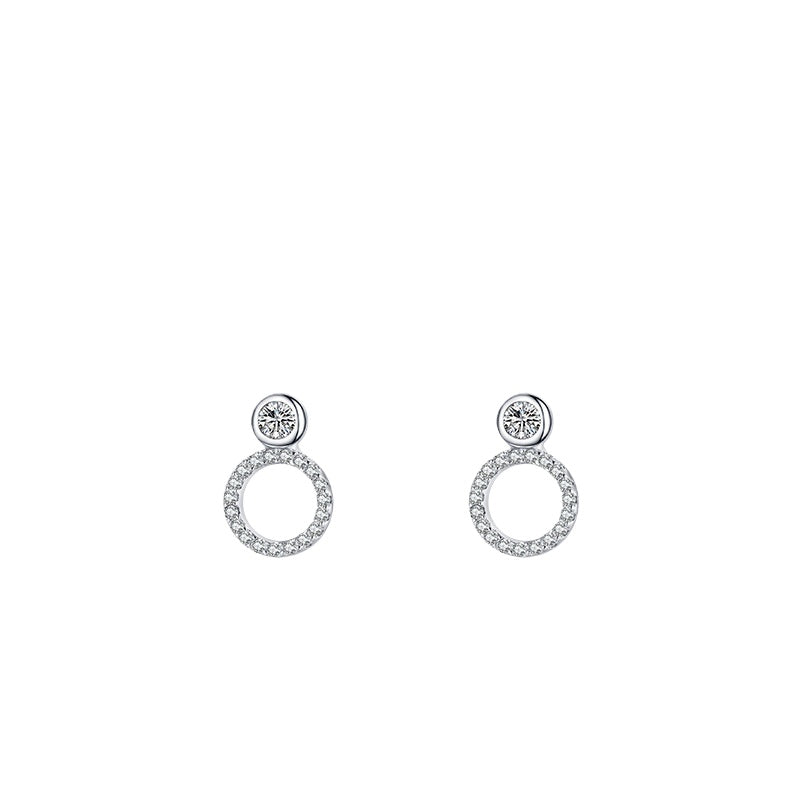 925 Sterling Silver Heart Geometric Zircon Stud Earrings