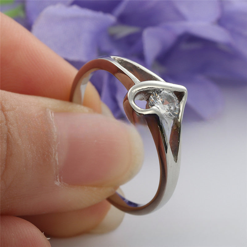 Trendy Titanium Steel Love Ring with White Stone - Retro Wedding Band for Girls