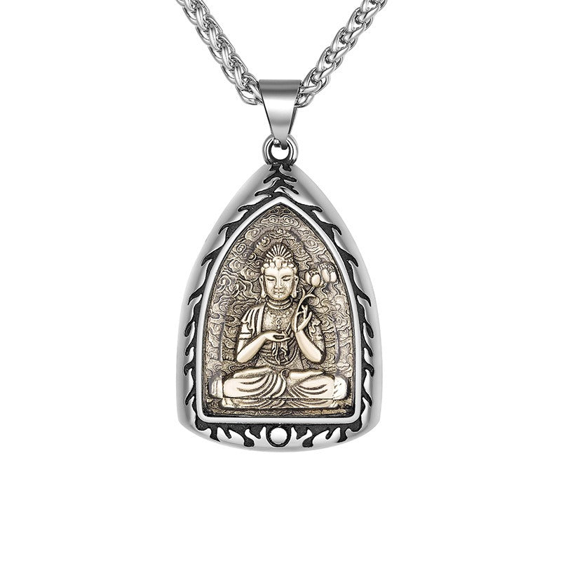 Titanium Steel Necklace – Elegant Buddha Zodiac Pendant For Men With Spiritual Charm