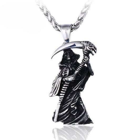 Men's Titanium Steel Pendant – Punk Skull Pendant – Stainless Steel Sickle Pendant. Necklace