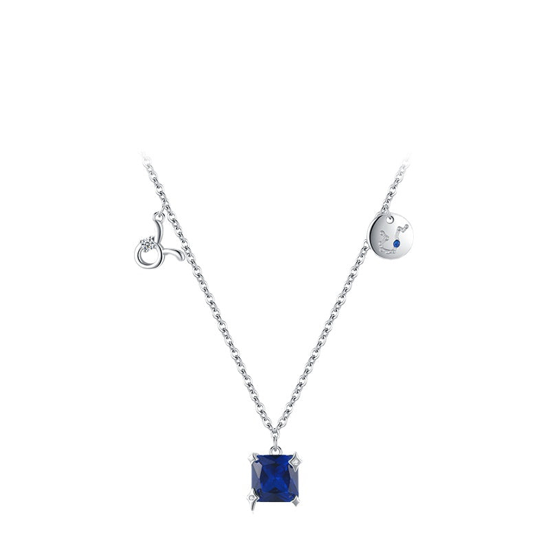 Taurus Zodiac Sterling Silver Necklace with Zircon Gems