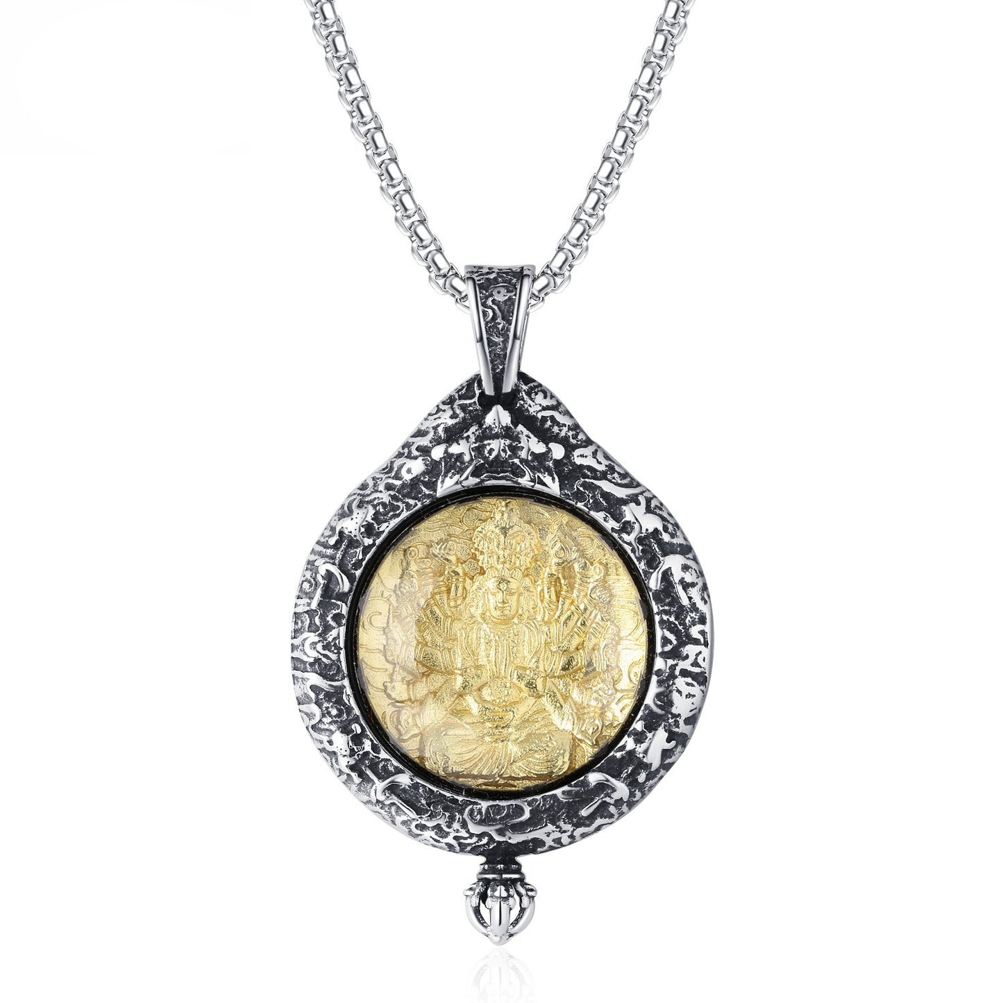 Steel Necklace - Vintage Buddha Pendant