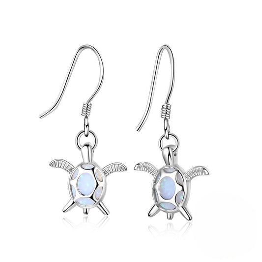 Planderful Jewelry Opal Turtle Drop Earrings In Sterling Silver For Women Elegant And Timeless