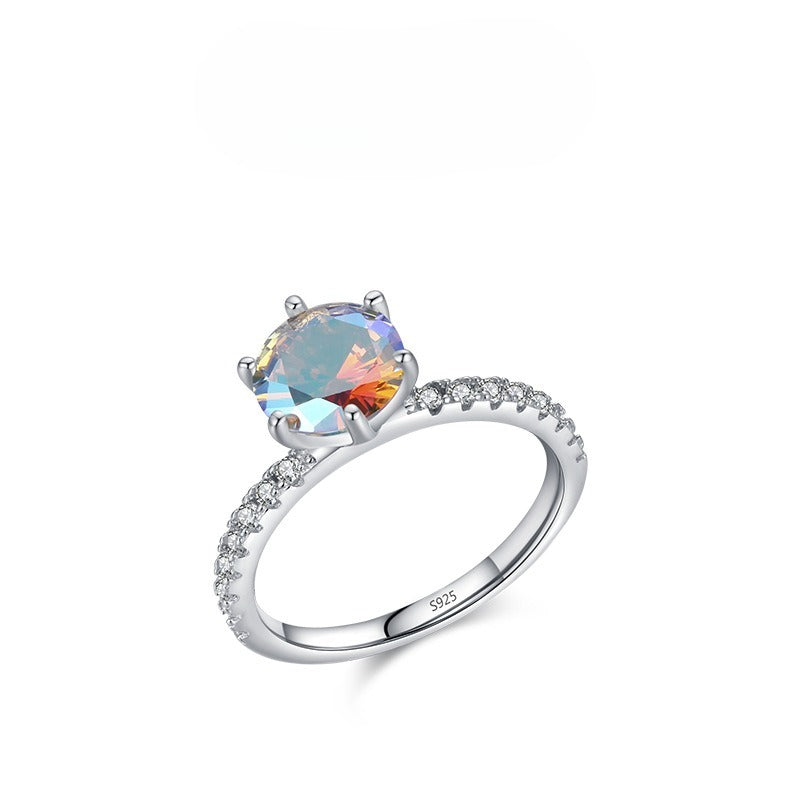 925 Sterling Silver Multicolor Zircon Ring