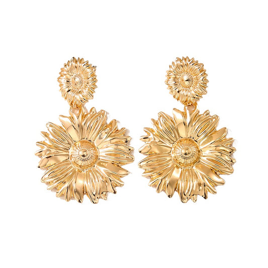 Planderful Vienna Verve Sunflower Earrings – Exaggerated Metal Design for Parties