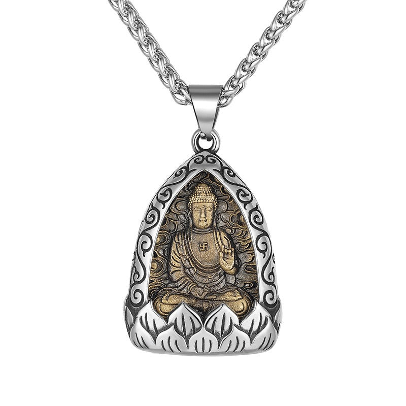 Steel Necklace – Vintage Buddha Pendant for Boyfriend