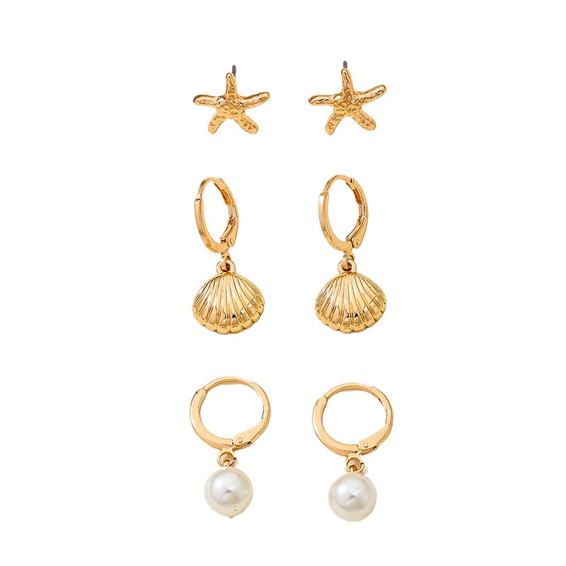 Planderful Vienna Verve Earrings Set – Fashionable Metal Shell Starfish Design