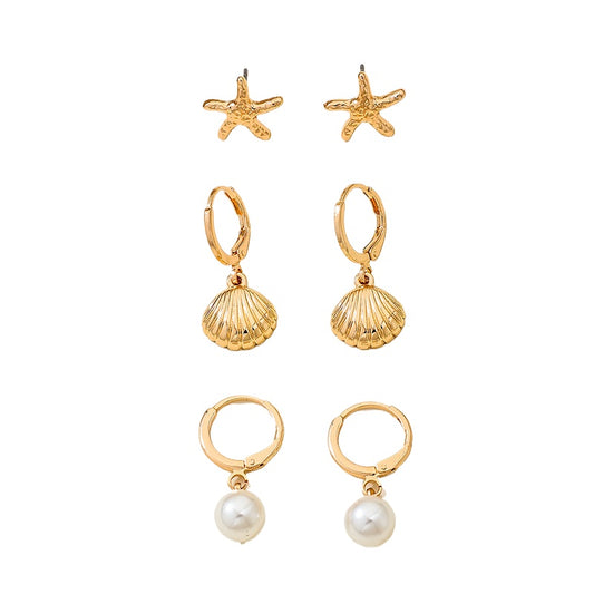 Planderful Vienna Verve Earrings Set – Fashionable Metal Shell Starfish Design