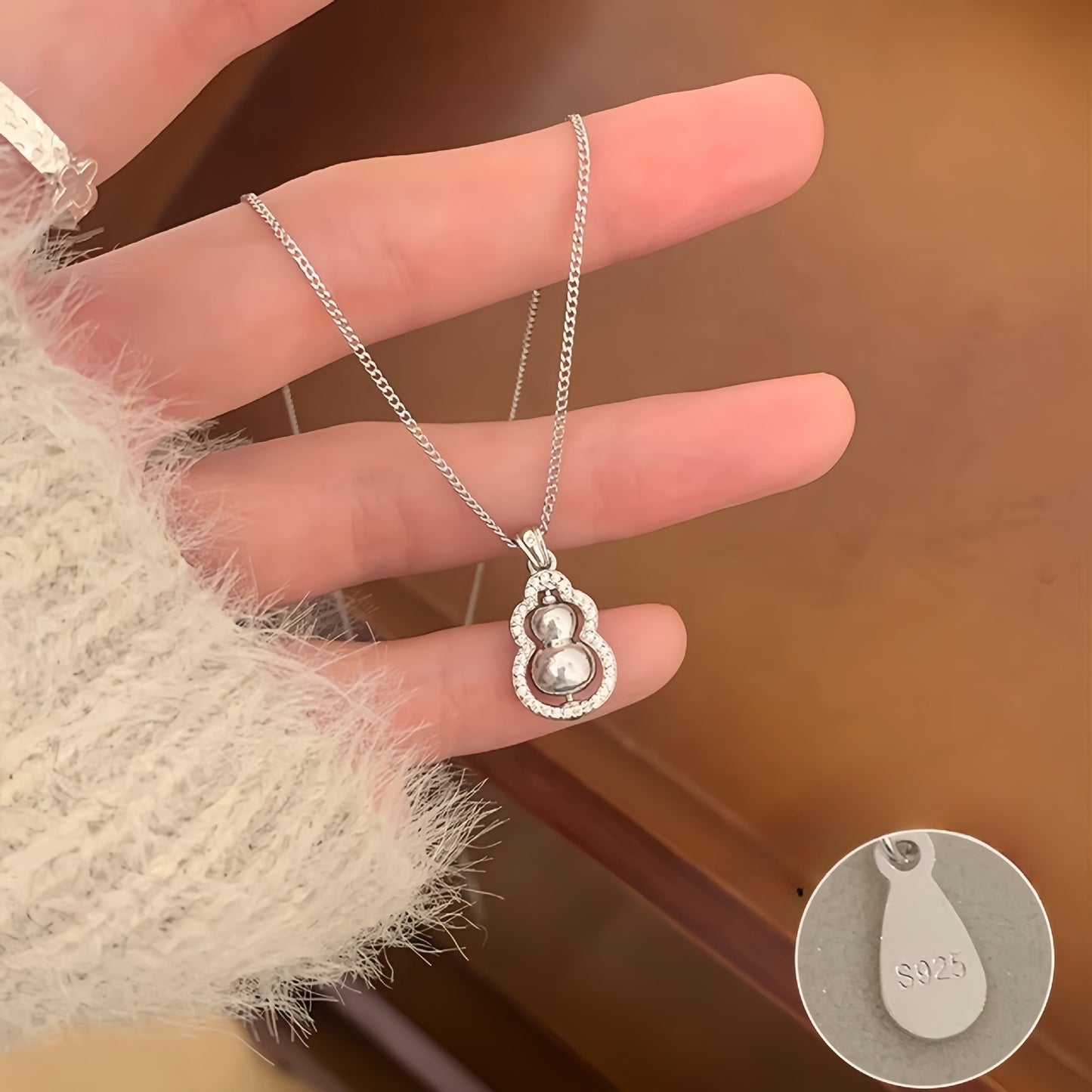 New 925 Sterling Silver Rotatable Gourd Necklace Women's Guochao Fulu Pendant