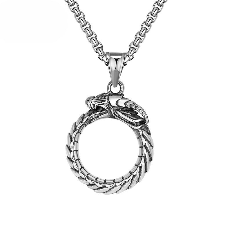 Steel Necklace – Statement Dragon Pendant For Him