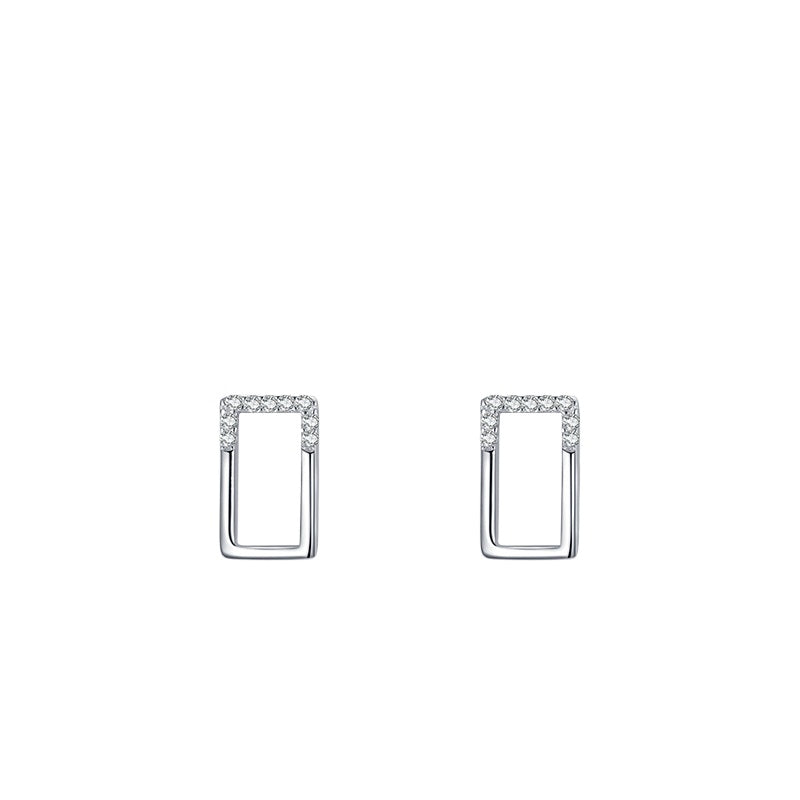 925 Sterling Silver Heart Geometric Zircon Stud Earrings