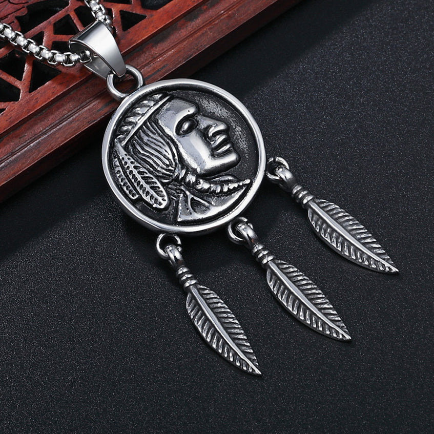 Portrait Dream Catcher Titanium Steel Necklace for Men