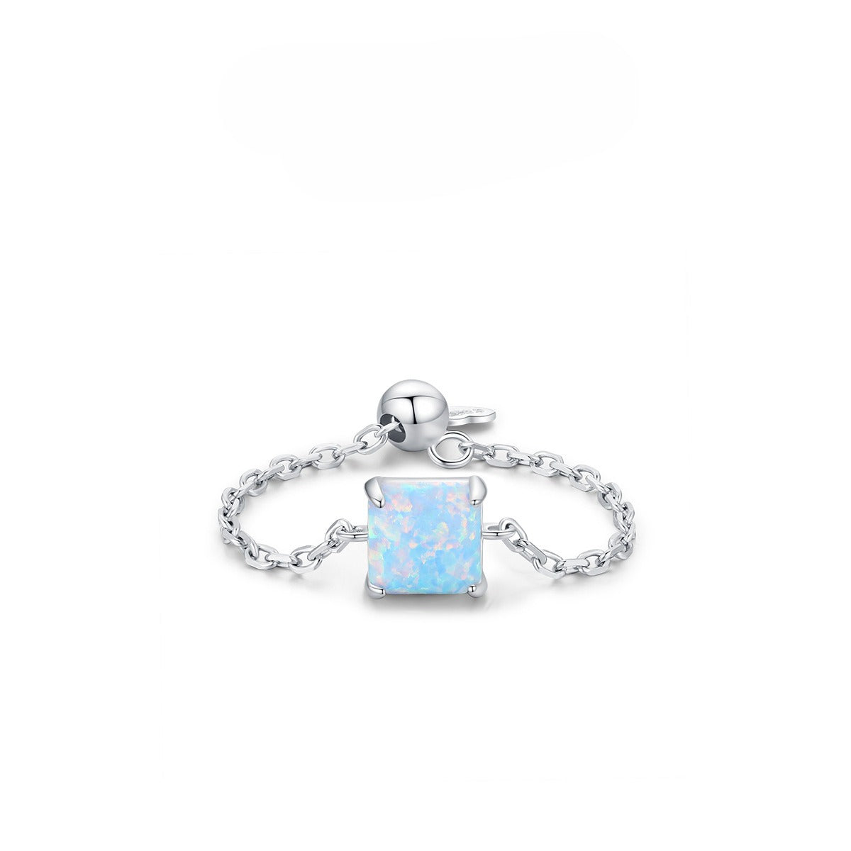 925 Sterling Silver Opal Geometric Ring