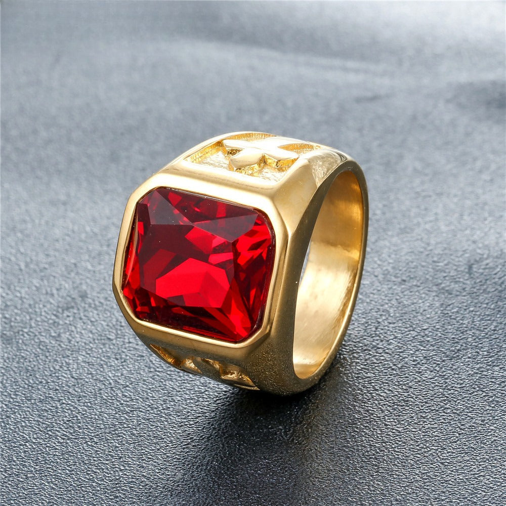 Planderful Punk Cross Titanium Ring Unisex Zircon Shield