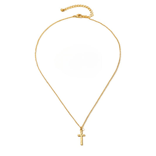 Planderful Vienna Verve Necklace – Stylish Simple Design with Gold Textured Cross Pendant