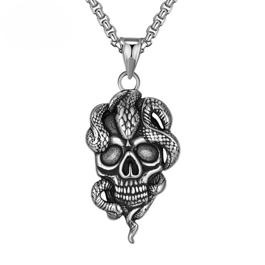 Steel Necklace - Statement Punk Skull Pendant
