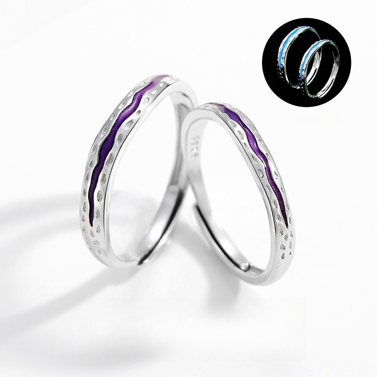Planderful Jewelry Luminous Sterling Silver Purple Couple Ring for Girlfriend Valentines Day Gift