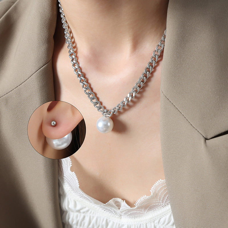 Luxurious Titanium Steel Freshwater Pearl Pendant Necklace for Stylish Women