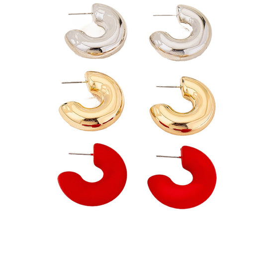 Planderful Vienna Verve Earrings Set – Stylish C-Shaped Colorful Design