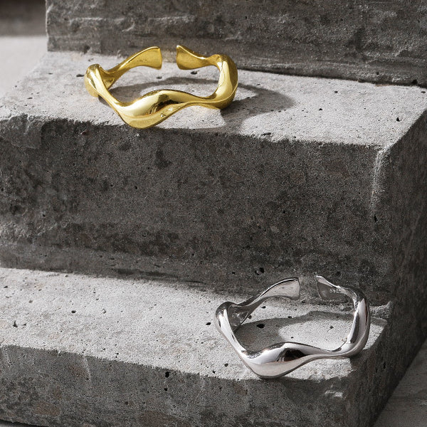 Irregular Wave Polished Opening Sterling Silver Ring