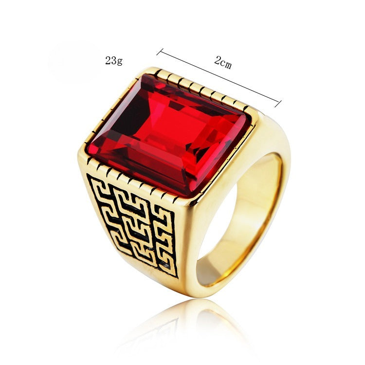 Planderful Titanium Steel Ring With Zircon Great Wall Pattern For Men Unisex Protection Statement Jewelry