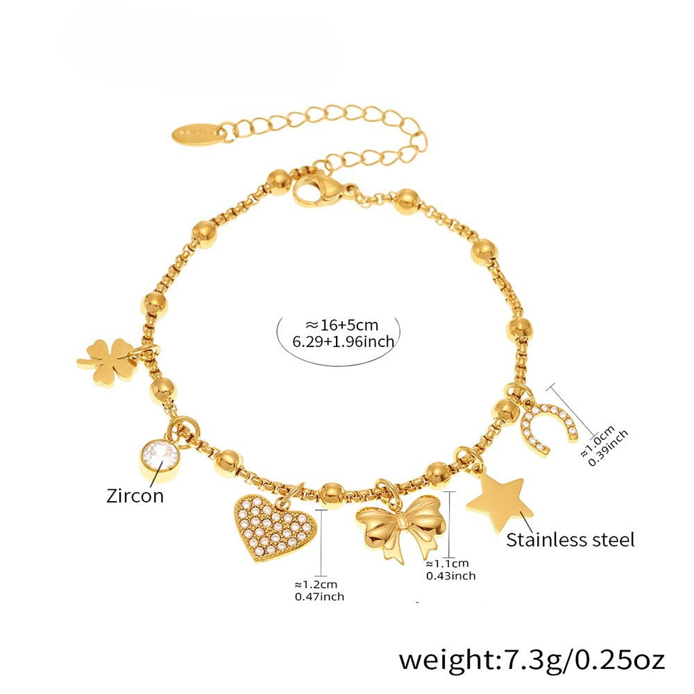 Planderful Zircon Love Bow Bracelet Anklet Women Gold Plated