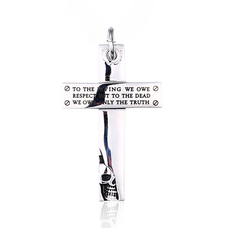 Trendy Titanium Steel Pendant with Skull Letter Design for Men - European and American Style Stainless Steel Cross