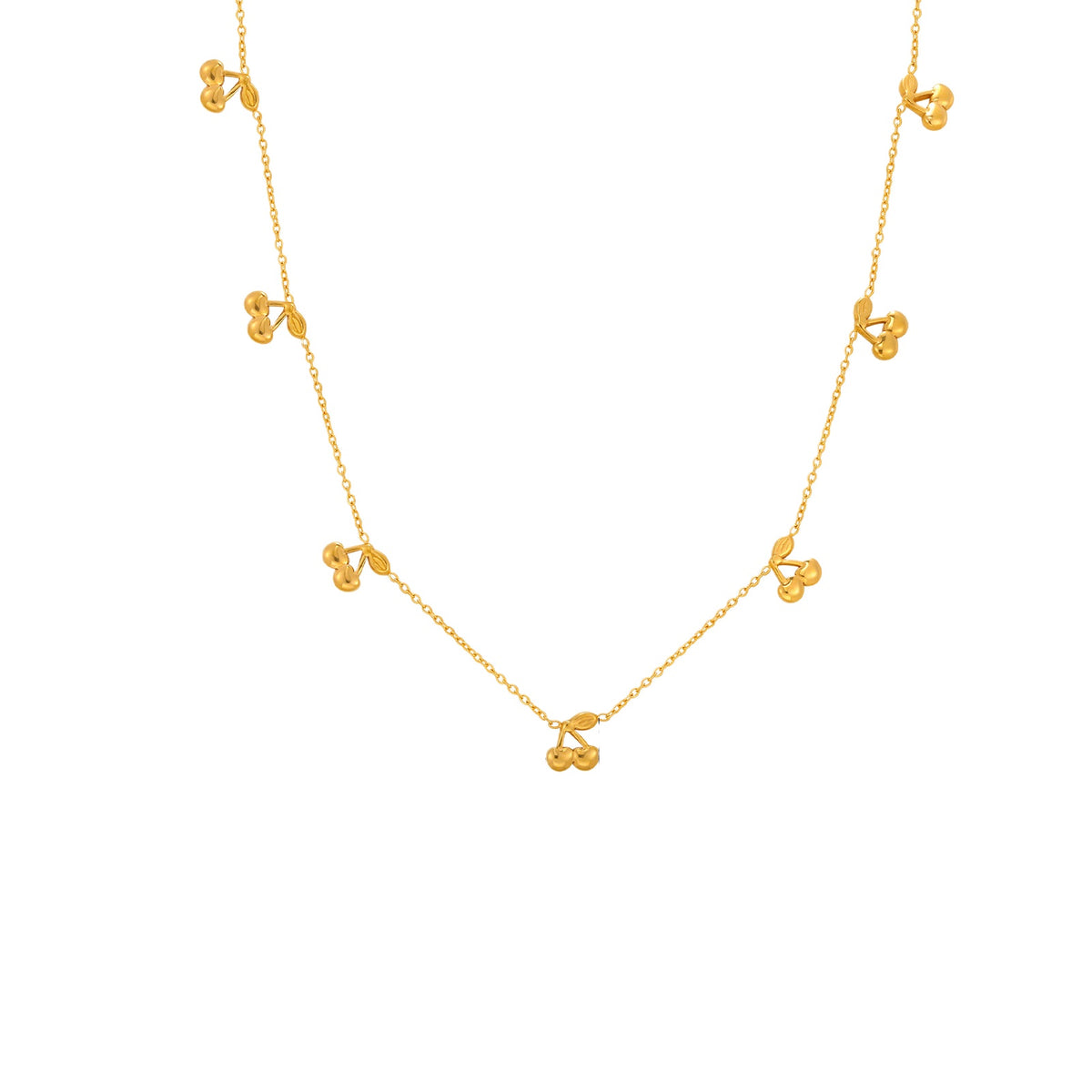 Stainless Steel Sense Zircon Glue Cherry Necklace Crystal Bead Gold