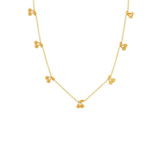 Stainless Steel Sense Zircon Glue Cherry Necklace Crystal Bead Gold