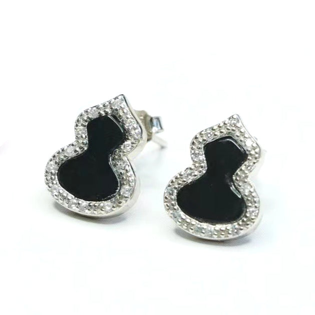 Dark Jadeite Gourd 925 Silver Stud Earrings