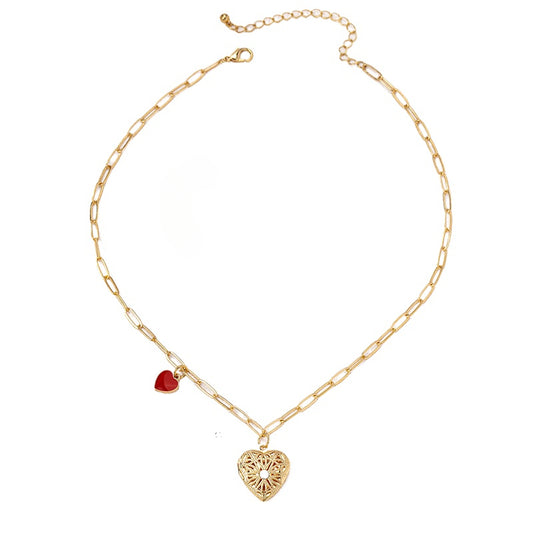 Planderful Vienna Verve Necklace – Elegant Metal Love Pendant with Diamond Accents