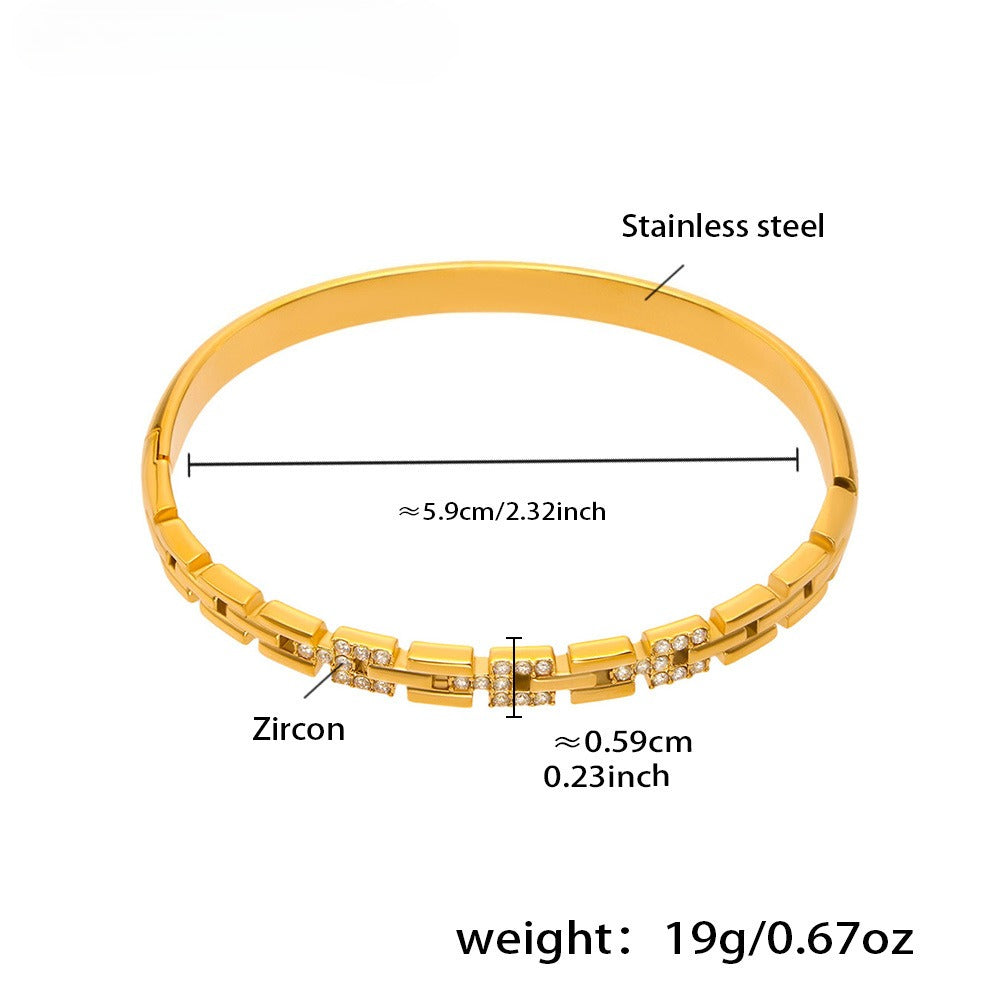 Planderful Zircon Buckle Bracelet Gold Plated For Women