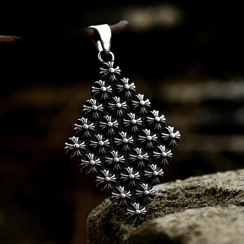 Titanium Steel Engraved Cross Pendant for Men - European and American Retro Style